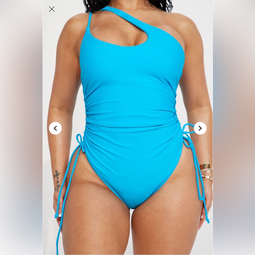 Vibrant Blue One Piece Swimsuit with Adjustable Side Ties